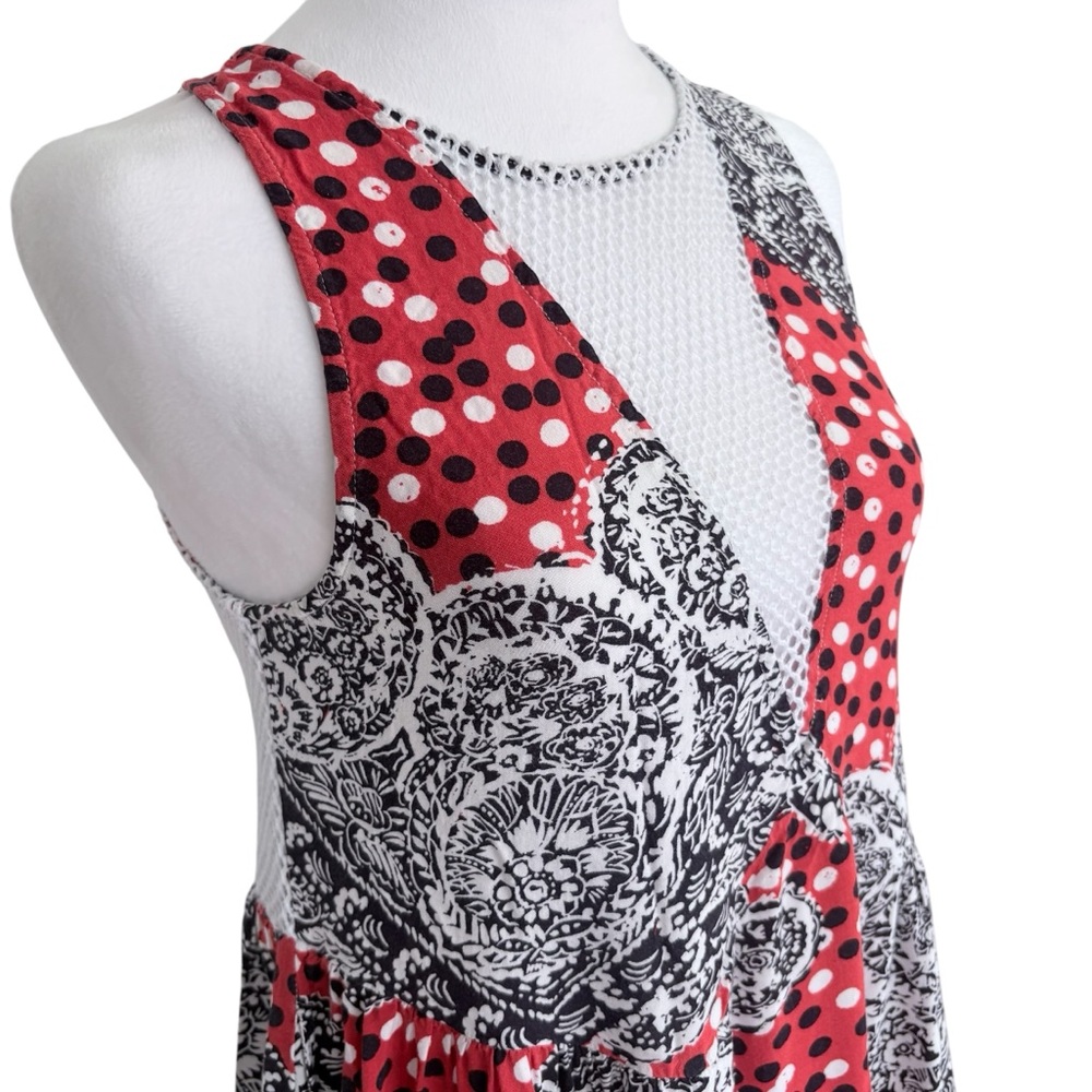 MINKPINK Red, Black Babydoll Patchwork Paisley Fit and Flare Polka Mini Dress XS - Picture 3 of 8